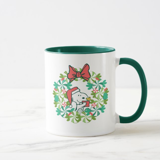 Frohe Weihnachten Peppermint Holiday Wreath Tasse (Rechts)