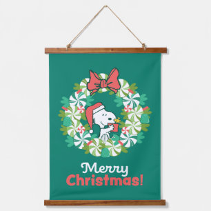 Frohe Weihnachten Peppermint Holiday Wreath Wandteppich Mit Holzrahmen