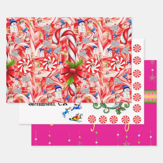 Frohe Weihnachten Peppermint Santa Geschenkpapier Set (Set)