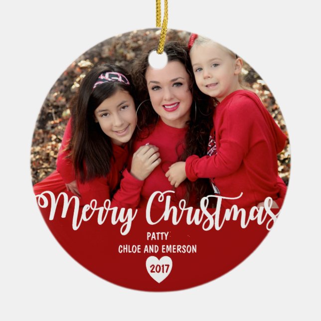 Frohe Weihnachten Personalisiert 2017 Foto Ornamen Keramik Ornament (Vorne)