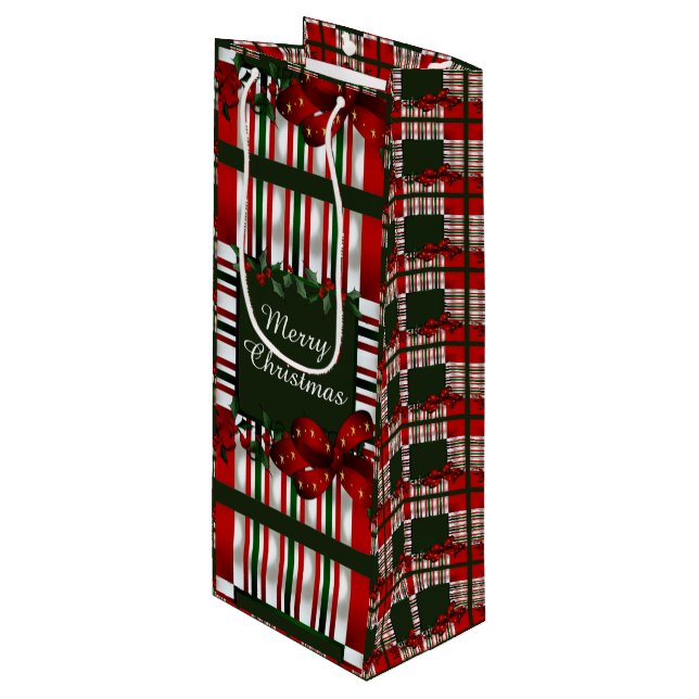Frohe Weihnachten Personalisiert Geschenktüte Für Weinflaschen (Vorderseite Schrägansicht)