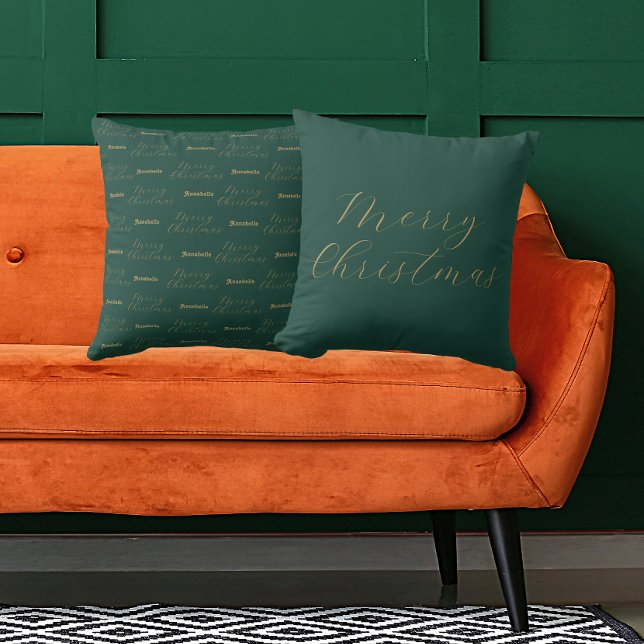 Frohe Weihnachten Personalisiert Name Green Kissen (Front And Back)