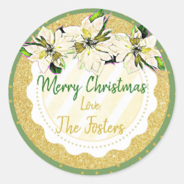 Frohe Weihnachten Personalisiert Poinsettia Sticke Runder Aufkleber