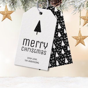 Frohe Weihnachten Personalisiert Schwarz und Weiß Geschenkanhänger