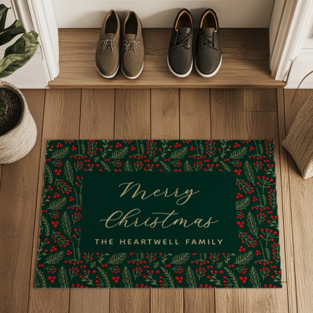Frohe Weihnachten Personalisierte dunkle Botanik Fußmatte (Von Creator hochgeladen)