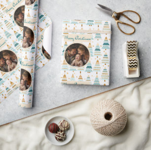 Frohe Weihnachten Personalisierte Foto Bäume Muste Geschenkpapier