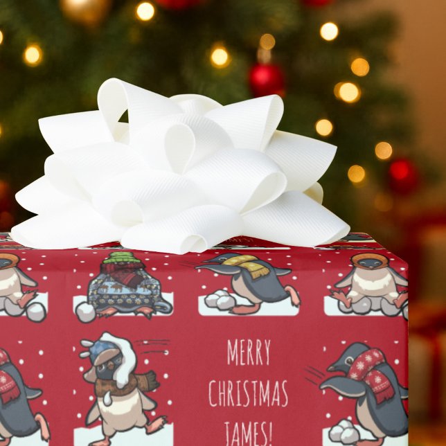 Frohe Weihnachten Personalisierten Xmas Pinguin Ca Geschenkpapier (Von Creator hochgeladen)