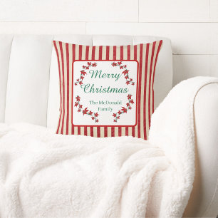 Frohe Weihnachten personalisierter Name rote Flora Kissen