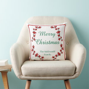 Frohe Weihnachten personalisierter Name rote Flora Kissen