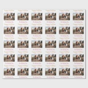FROHE WEIHNACHTEN PFIRSICH 20XX FAMILIENNAME FOTO GESCHENKPAPIER