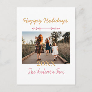 FROHE WEIHNACHTEN PFIRSICH 20XX FAMILIENNAME FOTO POSTKARTE