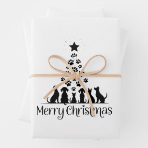 Frohe Weihnachten Pfotenbaum Hunde Liebhaber Katze Geschenkpapier Set