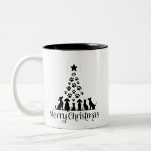 Frohe Weihnachten Pfotenbaum Hunde Liebhaber Katze Zweifarbige Tasse