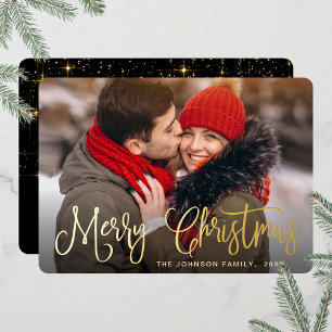 Frohe Weihnachten PHOTO Gruß Gold Folien Feiertagskarte