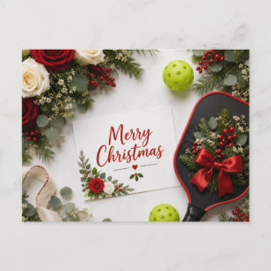Frohe Weihnachten Pickleball Floral Grußkarte Postkarte