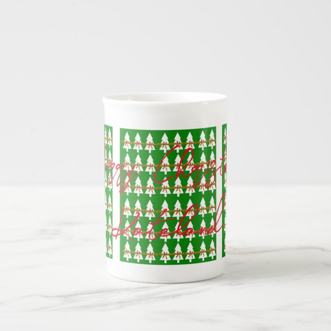 Frohe Weihnachten Pig Bone China Tasse Grün (Vorderseite)