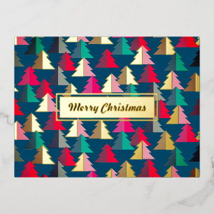 Frohe Weihnachten Pine Aquamarin. Personalisiert. Folien Feiertagspostkarte