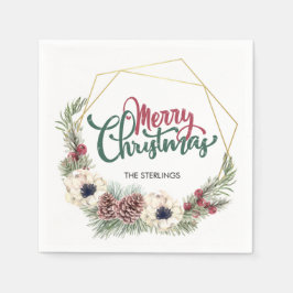 Frohe Weihnachten Pine Cone Holly Gold Rahmen Serviette