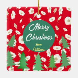 Frohe Weihnachten Pine Floral Tree Keramikornament
