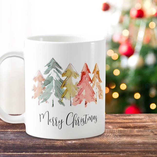 Frohe Weihnachten Pine Tree Wasserfarben Urlaub Kaffeetasse (Von Creator hochgeladen)