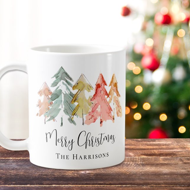 Frohe Weihnachten Pine Tree Wasserfarbenurlaub Kaffeetasse (Von Creator hochgeladen)