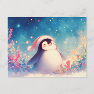 Frohe Weihnachten Pinguin im Winterblumengarten Postkarte