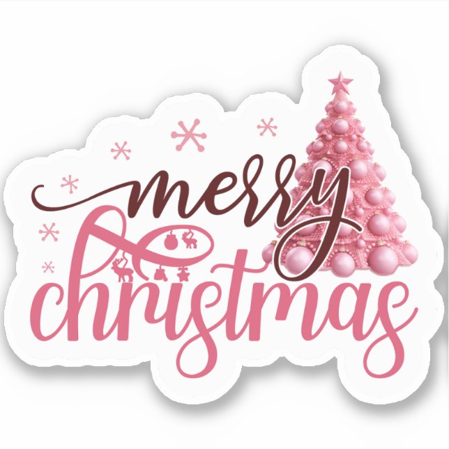 Frohe Weihnachten Pink Aufkleber (Vorderseite)