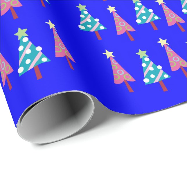 Frohe Weihnachten Pink Blue Wrapping Papier Geschenkpapier (Rolleneckpunkt)