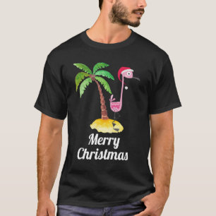 Frohe Weihnachten Pink Flamingo in Weihnachtsmannm T-Shirt