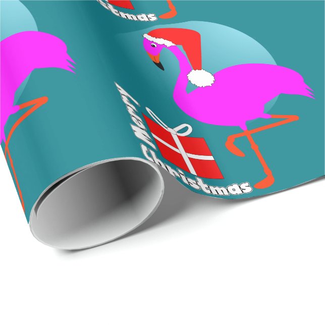 Frohe Weihnachten Pink Flamingo Niedlich Trendy Gr Geschenkpapier (Rolleneckpunkt)