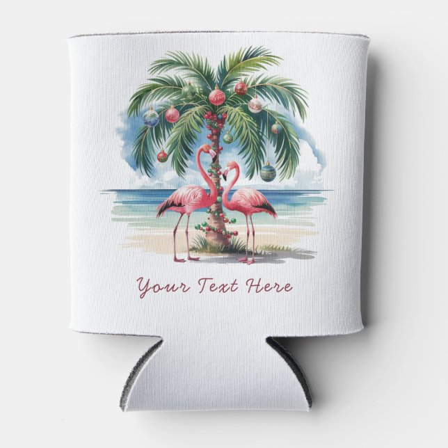 Frohe Weihnachten Pink Flamingo Personalisiert Can Dosenkühler (Vorderseite)