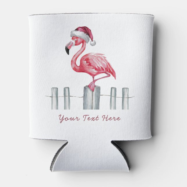 Frohe Weihnachten Pink Flamingo Personalisiert Dosenkühler (Vorderseite)
