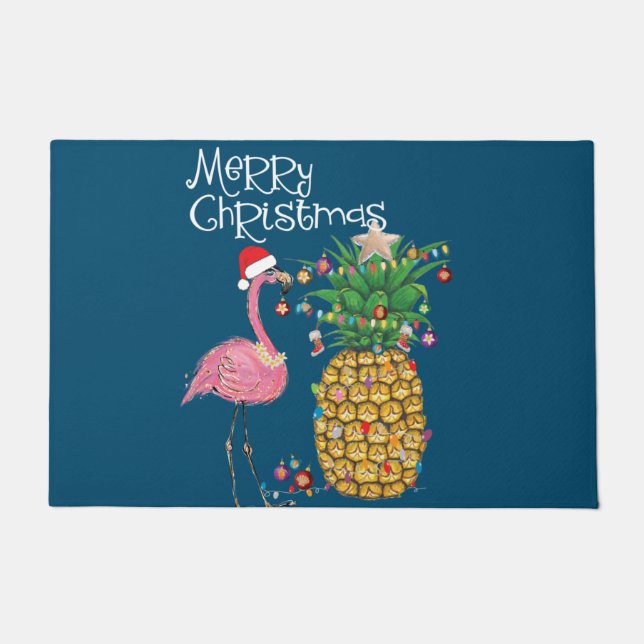 Frohe Weihnachten Pink Flamingo Weihnachten Fußmatte (Vorderseite)