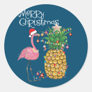 Frohe Weihnachten Pink Flamingo Weihnachten Runder Aufkleber