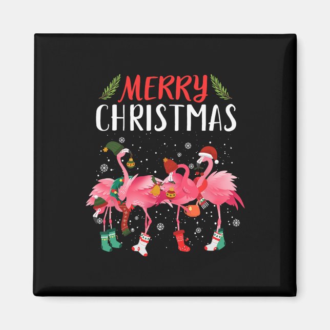 Frohe Weihnachten Pink Flamingo Weihnachtsbaum Xma Magnet (Vorne)
