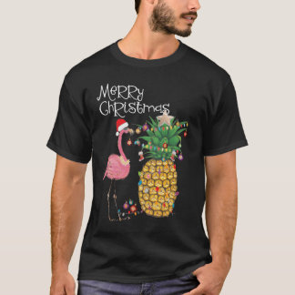 Frohe Weihnachten Pink Flamingo Weihnachtsjunge T-Shirt