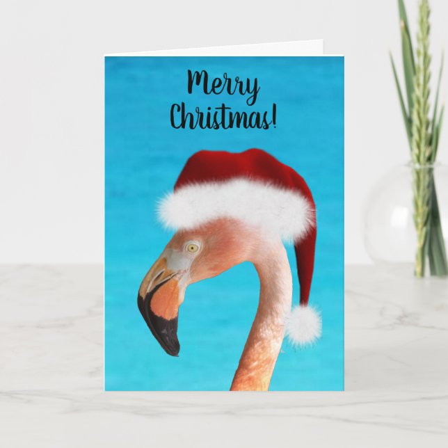 Frohe Weihnachten Pink Flamingo Weihnachtskarte (Vorderseite)