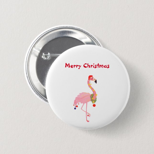 Frohe Weihnachten Pink Flamingo Weihnachtsmannmütz Button (Vorne & Hinten)