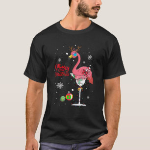 Frohe Weihnachten Pink Flamingo Wein Drinks Lichte T-Shirt