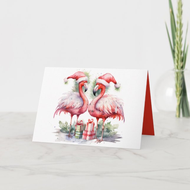 Frohe Weihnachten Pink Flamingos (Vorderseite)