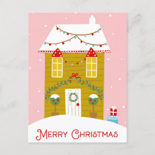 Frohe Weihnachten Pink Gingerbread House Card