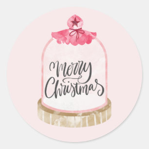Frohe Weihnachten Pink Glass Dome Runder Aufkleber