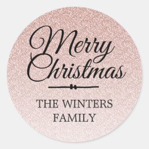 Frohe Weihnachten Pink Glitzer Ombre Umschlag Aufk Runder Aufkleber