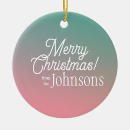 Frohe Weihnachten Pink Green Ombre Keramik Ornament