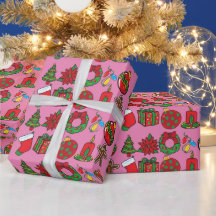 Frohe Weihnachten Pink Ornaments Wrapping Paper