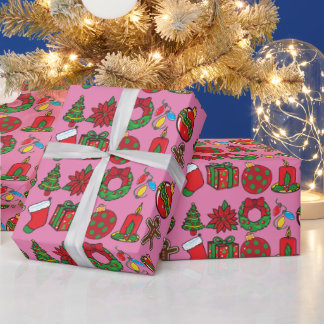 Frohe Weihnachten Pink Ornaments Wrapping Paper Geschenkpapier