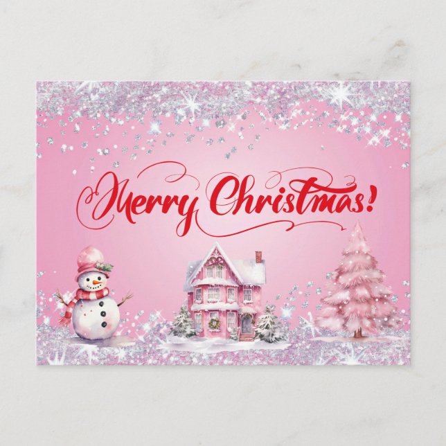 Frohe Weihnachten Pink  Postkarte (Vorderseite)