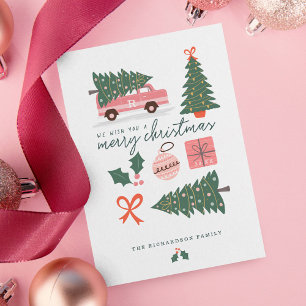 Frohe Weihnachten Pink Retro Van Weihnachtsbaum