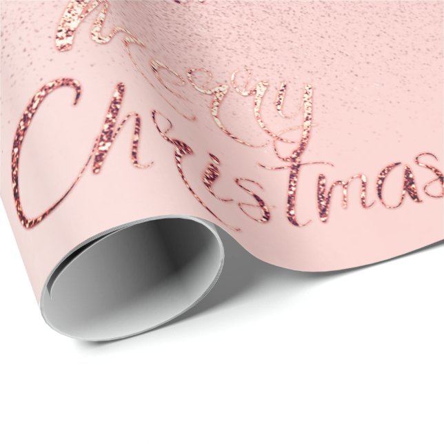 Frohe Weihnachten Pink Rose Glitzer Blush Script L Geschenkpapier (Rolleneckpunkt)