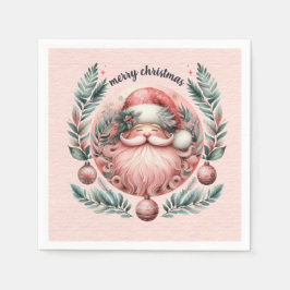 Frohe Weihnachten Pink Santa Wreath Serviette